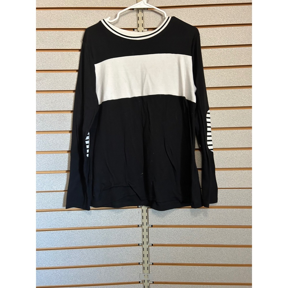 Blooming Jelly Black‎ White Colorblock Long Sleeve Top Striped Elbow Patch L